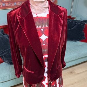 Amanda & Chelsea Maroon Red Velvet stretch comfy Blazer Medium